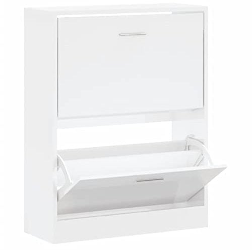 vidaXL Schuhschrank Schuhablage Schuhregal Schuhständer Schuhaufbewahrung Schuhkipper Schuhkommode Hochglanz-Weiß 63x24x81cm Holzwerkstoff