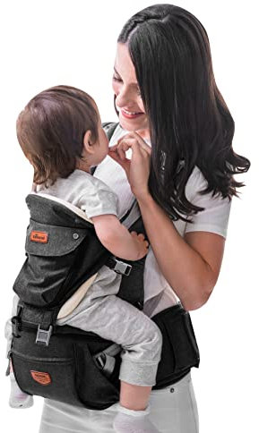 SUNVENO Babytrage Ergonomisch,Baby Carrier mit Abnehmbarer Kapuze, Hüftsitz baby mit Speicheltuch, 3in1 Babybauchtragen für Baby 3-36 Monate, Babyrückentragen 0-20Kg (Schwarz)