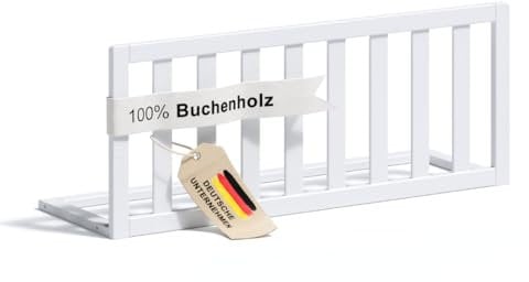 ALAVYA HOME® Bettschutzgitter 92x37x32 cm | Rausfallschutz für Kinder & Babys aus massivem Buchenholz | Höhenverstellbar, klappbar, werkzeuglos montierbar, weiß, sicher & natürlich
