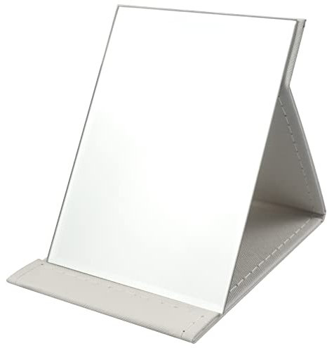 suaywo 17 * 12.2cm Weiß Ultra HD Kompakter Kosmetikspiegel Schwarzer Reisespiegel Klappbarer Schreibtischspiegel Mit Tragbarem Klappspiegel aus PU-Leder, für Kommode und Reisen, Schreibtisch