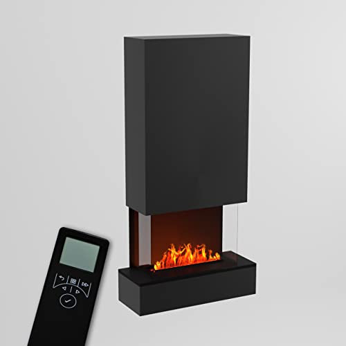 GLOW FIRE Wasserdampf Kamin HÖLDERLIN Hoch (Wandkamin) - Elektrokamin für die Wand mit realistischen LED 3D-Flammen, Knistereffekt & Fernbedienung, 80x158x40 cm, Opti-Myst 500, Grau