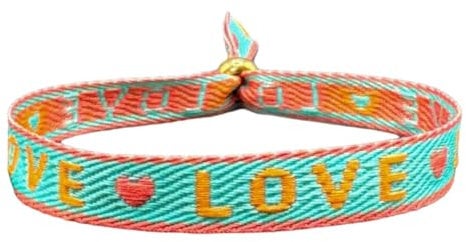 happymaker - Boho Armband grün, Stoffarmband mit Statement - Love - im Surfer Style für Frauen, wasserfest und handmade, Armband Stoff mit Perle, Freundschaftsarmband