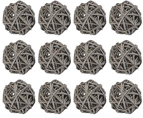 sourcing map 12 Pcs Wicker Rattan Balls Decorative Balls 1.2Inch for Vase Fillers,Wedding,Garden,Hallway Party,Grey