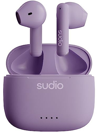 Sudio Auriculares A1 morados con Bluetooth, Control táctil con Base de Carga inalámbrica compacta IPX4, Auriculares con micrófono Integrado, Sonido de Cristal Premium