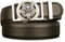 NALANY Unisex Herren Gürtel Schwarze Ledergürtel Ratsche Automatikschließe mit Vintage Gravur Jagd Wolf Kopf Dekorative Gürtelschnallen Business Anzug(120cm/waist:41, Silver)