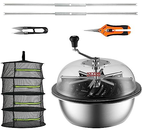 VEVOR Tagliafoglie a Ciotola Manuale Coperchio Trasparente Diametro 48,6 cm Lame in Acciaio Inox da Giardino, Taglierina Manuale per Erba Foglie a Ciotola Tagliafoglie Lame a Forma X per Giardinaggio