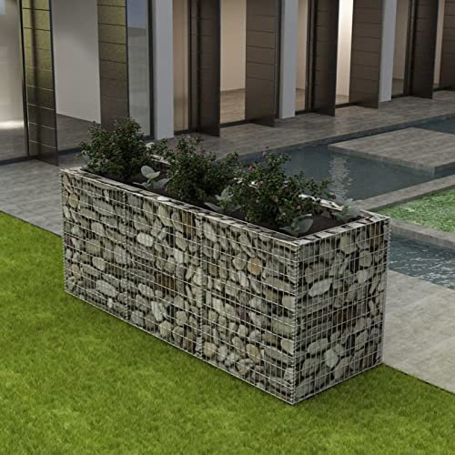 CIADAZ Gabionen-Hochbeet, Palettenrahmen, Hochteich, Gemüsebeet, Kräuterregal Balkon, Blumenbeet, Kräuterspirale, Tomatenbeet, Pflanzhochbeet, Stahl 270×90×100 cm