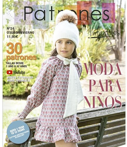 Kindermuster-Magazin Nr. 24, Herbst-Winter-Motiv, für Kinder, 30 Modelle, Mädchen, Jungen, Größen 1 bis 12 Jahre, mit Schritt-für-Schritt-Video-Tutorials (Youtube).