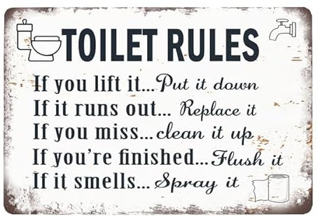 Rustikales Schild mit Badezimmer-Regeln – Toilettenregeln – WC-Regeln Schild für Badezimmer, rustikales Badezimmer-Regeln, Gäste-WC-Wanddekoration, Badschilder für Badezimmer, Dekoration,