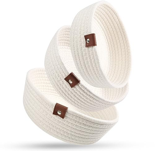Ukcqvafg Panier de rangement en corde de coton tressé pour étagères, placards, chambre à coucher, salle de bain, organisation, tiroir, commode, lot de 3 (blanc)