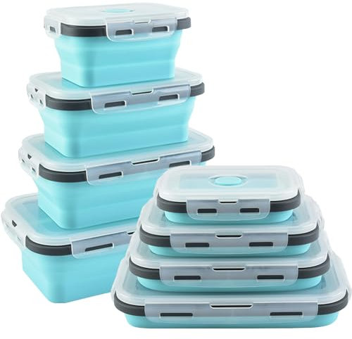 Movstriker Collapsible Silicone Food Storage Containers with Lids, 4 Pack Set Portable Bento Lunch Box Meal Prep Containers Reusable, Space Saving Microwave/Fridge/Freezer/Dishwasher Safe