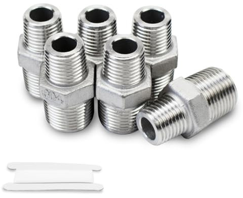 Bwintech 3 Piezas 1/4 Macho a 3/8 Macho BSP Rosca Acero Inoxidable 304 Hex Nipple Reductor Conector para Conversión de Conexión de Tubería