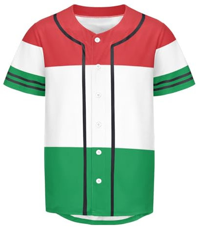 ILmira Herren Baseball-T-Shirt, Motiv: Ungarn-Flagge, Button-Down-Trikot, Hipster, Hip-Hop-T-Shirt, mehrfarbig, L