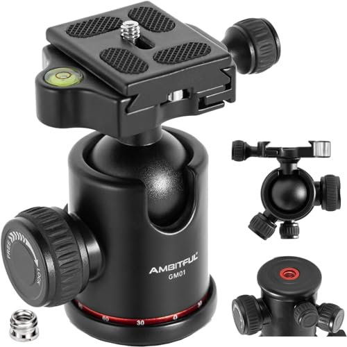 AMBITFUL Ball Head for Tripods 360° Panoramic with Arca Type Quick Release Plate, Levelling Device, 1/4 3/8 Thread Mount, Max Load 8kg/17.6lb, Tripod Head for Monopod, Slider, DSLR Camera (GM01)