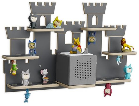 Holzura Kinderregal zur Tonie Aufbewahrung, Wandregal für Toniebox, Regale für Tonibox und Figur, Kinderzimmer Wandregale für Musikbox und Tonie figuren, Burg
