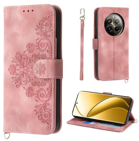 Auslbin Funda Realme 12 Pro/Pro+ 5G 6.7, Ranura de 5 Tarjetas para Realme 12 Pro/Pro+ Movil Protectora de Cuero PU Estilo Vintage Flower Carcasa, Rosa