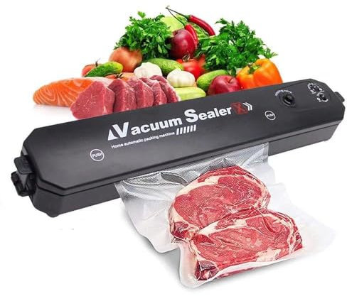 POVVFRTY Kitchen food sealer for food storage, home kitchen automatic vacuum sealer with 10 vacuum bags dry/wet/soft/oil/powder universal (black)/8210