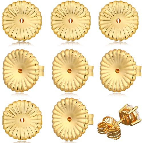 Formulen 8 cierres de aretes para orejas caídas, repuesto grande para aretes de tuerca de bloqueo seguro para aretes pesados (oro, 9 mm)