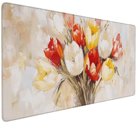 Gaming Mauspad - 60 x 30cm - Mouse Pad mit Vernähte Kanten - Rutschfester Mousepad mit einer speziellen Oberfläche verbessert Geschwindigkeit und Präzision - (Gelb Tulpe)Ergonomisches Mauspad XXL 7-1C