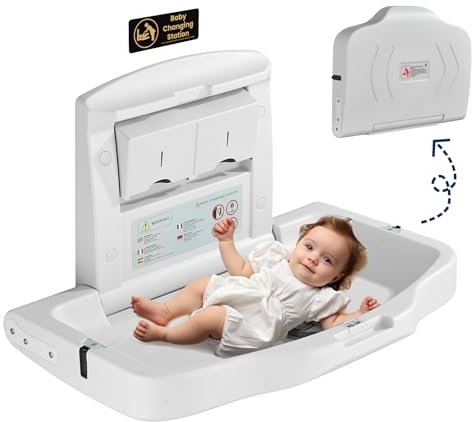 Baby Changing Unit,Baby Changing Station Wall Mount Commercial Diaper Changing Table Nursery Changing Table Horizontal Diaper Changer Station with Safety Strap Wall Restaurant Daycare Bathroom