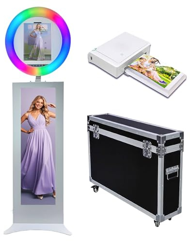 Tragbare Fotokabine, kompatibel mit iPad 25,9 cm (10,9 Zoll), 27,9 cm (11 Zoll), 12,9 Zoll (33 cm), Schalenständer, LCD-Bildschirm, Selfie-Maschine, Metall, verstellbare Photobooth-Maschine (Weiß,