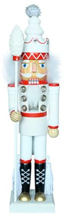 ZaH Casse-noisette en bois de 40,6 cm, décorations de Noël, décorations de vacances, jouets pour enfants, marionnettes casse-noisette, blanc