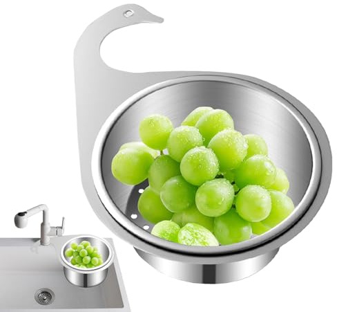 Stainless Steel Swan Shape Sink Strainer Basket Multifunctional Sink Drain Basket Removable Strainer Kitchen Drainer Hanging Drain Basket