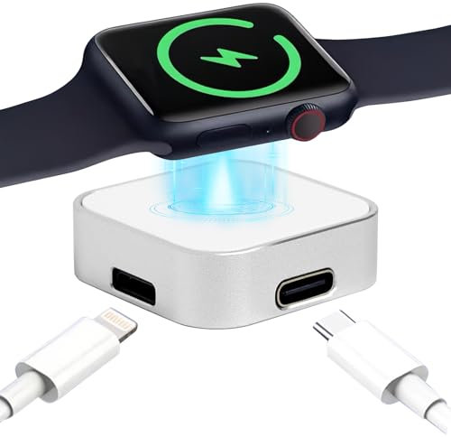 Magnetic Charger Adapter for Apple Watch, Portable Wireless Watch Charging Dock with Type C Dual and for iPhone Power Charging Input Ports for Apple iWatch Series SE Ultra 10 9 8 7 44mm 42mm 40mm 38mm