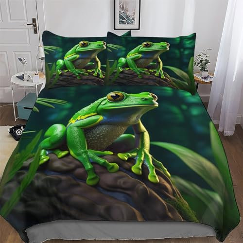 AAPZY Frosch Bettwäsche & Kissenbezug - Bettbezüge Aus Atmungsaktivem Mikrofaser, Superweiches Bettbezug Set 3teilig, Angenehme Bettdeckenbezug King (220x240cm)