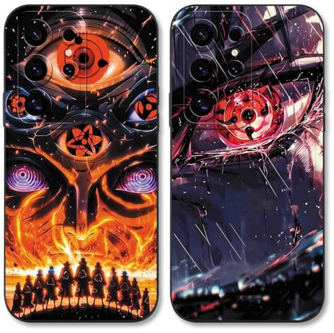PBNDJVG 2 Stück Handyhülle für Samsung Galaxy S25 Ultra 5G Hülle 6.8'', Anime Motiv Cartoon Uchiha Itachi Sasuke Muster Schutzhülle Case Schutz der Linse Design Silikon TPU Cover Stoßfest, Schwarz