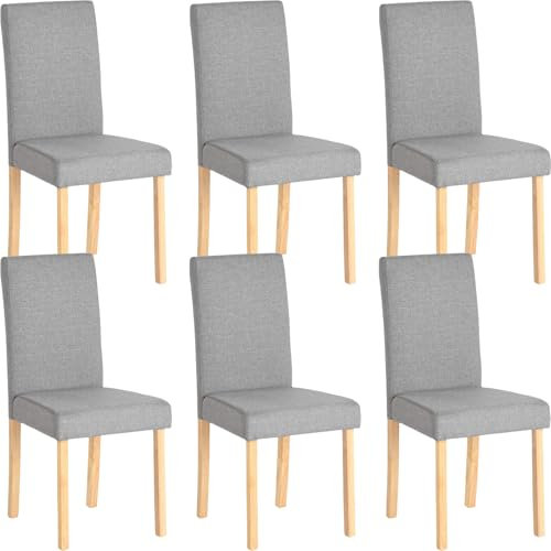 ZZINOKE Chaise de Salle a Manger Lot de 6, Chaises de Cuisine à Dossier Haut, Chaises de Table à Manger Modernes, Pieds en Bois Massif, Siège Rembourré en Coton et Lin, Gris