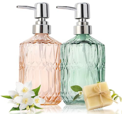 YILANJIN Lot de 2 distributeurs de savon en verre vintage avec pompe pour cuisine, salle de bain et comptoir