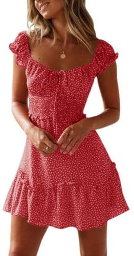 Imily Bela Robe d'été à volants pour femme - Robe de plage élégante trapèze - Mini robe taille haute avec cordon de serrage