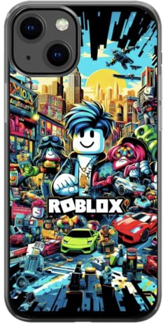 EZB Fun Gaming Thema Ro-blox iPhone-kompatible Handyhülle | Flexible stoßabsorbierende Kanten Buntes einzigartiges Pop Art Handycover | Ro-blox-Thema (iPhone 15 Pro Max) Schwarz