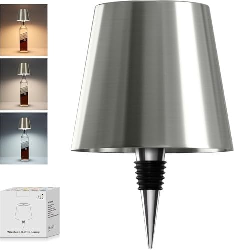Wireless Bottle Lamp,2025 New 3 Color Rechargeable Wine Bottle Lights for Bars Restaurants (Silver, 1PC)