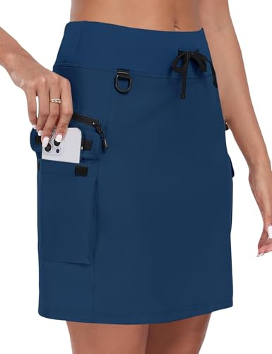 MoFiz Rock Damen Outdoor Wandern Skort Sportrock UPF 50+ Schnell Trocknend Golfrock Tennisrock mit Taschen Blau Größe EU M