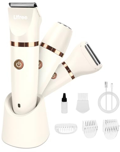 Ufree Rasoio elettrico per bikini da donna, rasoio elettrico da donna, rasoio elettrico ricaricabile per peli pubici per gambe, corpo, peli del bikini, IPX7, impermeabile, bianco