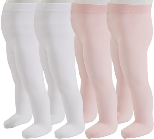 PIKY PACK 4 Paia Collant Neonato in Microfibra 40 Denari, Calzamaglia per Bambini Piccoli Opaca, Taglie dai 3 ai 24 Mesi (IT, Età, 3 mesi, 2 Paia Bianchi+ 2 Paia Rosa)