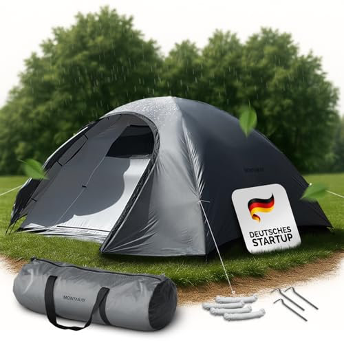 MONTARAY Zelt 4 Personen Doppelwandig – Wasserdichtes Zelt mit Moskitonetz, Insektenschutz & Tragetasche – Winddicht, Atmungsaktiv, Kompakt & Einfacher Aufbau – Ideal für Festivals & Outdoor, 4P