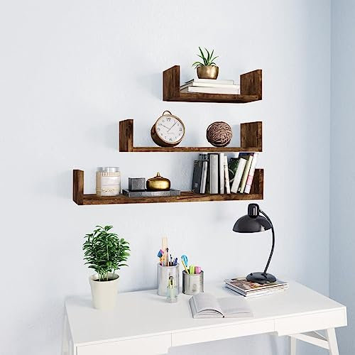 WSJHUHK Möbel, Regale, Wandregale und Latten, Wandregale, 3 Stück, geräuchertes Eichenholz