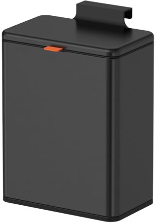 Mbillion Kitchen Compost Bin Hanging Trash Can with Lid 8L/2.01 Gallon Stainless Steel Garbage Can for Kitchen Cabinet Door Mounted Trash Can Under Sink Door RV Bathroom (Black, 8L)