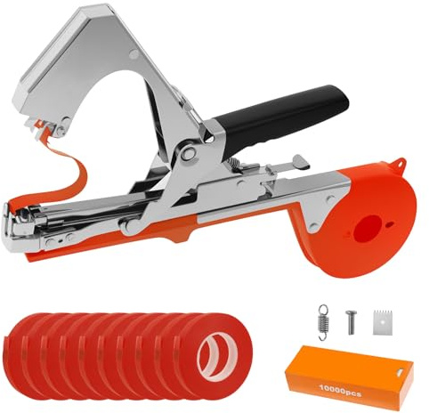 Bindezange für Pflanzen mit 10000 Nägel 10 Bänder Ultra Kraftsparend Rutschfest Sicher Pflanzenbindemaschine Ergonomisch Bindemaschine Pflanzen Handbindemaschine für Weinberg Tomate Gurken Obst Gemüs
