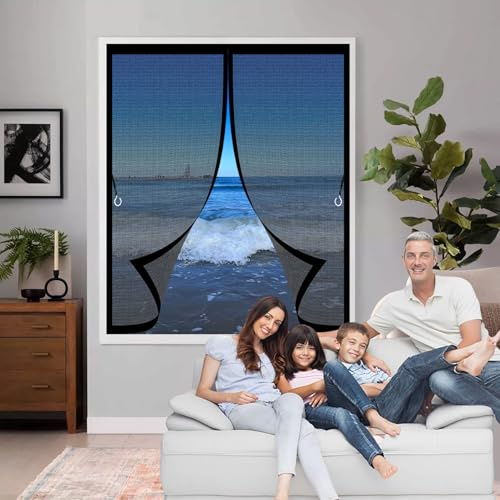 Magnetvorhang Insektenschutz 95 x 121 cm Automatisches Schließen, Klettband Oben, Nicht Kürzbar Fliegengitter für Fenster für Alle Arten von Türen Und Fenstern, Schwarz
