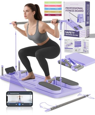 AMAZINGHOME Pilates Board (inkl. 5er-Set Widerstandsbänder) – Multifunktioneller Pilates Reformer für Kern- und Bauchmuskeltraining, Premium Pilates Gerät für die Frauen-Hausfitness