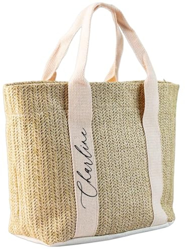 Miguha Personalisierte Strandtasche, Personalisierte Strohtaschen mit Namen, Jute-Einkaufstasche, Brautparty-Geschenke, Brautjungfern-Vorschlag, for Sie(White)