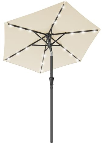 SONGMICS 2.1 m Garden Parasol Umbrella, 32 Solar Powered LED Lights, UPF 50+, 30° Dual-Tilt System, Outdoor Terrace Pool Balcony, Without Base, Beige GPU222LZ01