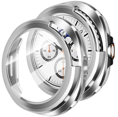 GEEDOOWIN 2 Stück Schutzhülle mit Displayschutzfolie für Samsung Galaxy Watch 8 Classic 46mm, 360° Rundumschutz, Gesamt Schutzhülle, Eingebaut Kratzfest Gehärtetes panzerglas Displayschutz, Silber