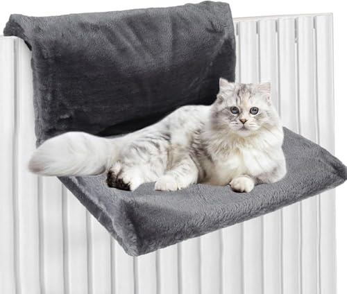ZEJEXXB Cat Radiator Bed Soft Comfortable Scratch Resistant Pet Radiator Hammock Warm Cosy Foldable Hanging Cat Cradle Bed with Iron Frame und Cover for Cats Small Dogs (Grey)