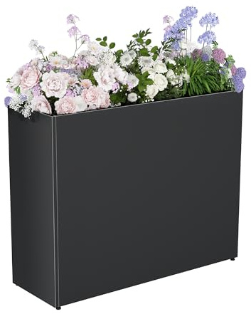 AeasyG Wetterfester Edelstahl-Blumentopf Groß – Verstellbarer Pflanzkasten (3-Stufen-Höhe) mit Drainagelöchern, Rostbeständig für Garten/Balkon/Terrasse,76,2x25,4x60,96cm, Schwarz
