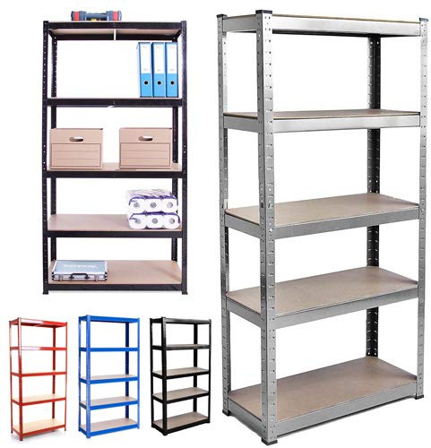 Schwerlastregal aus Metall, schraubenloses Design, 875 kg Tragkraft, 175 kg pro Regal, ideal für Garage, Werkstatt, Büro, Schuppen, 150 cm x 70 cm x 30 cm, Blau